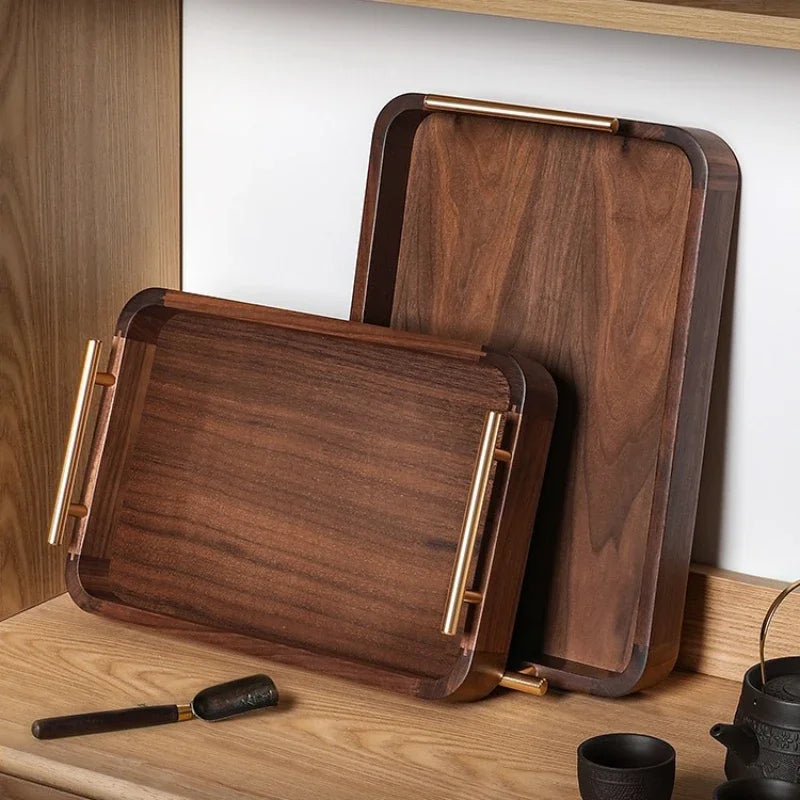 Vintage Solid Wood Serving Tray with Brass Handles | Handcrafted Wood Serving Tray PLUSH