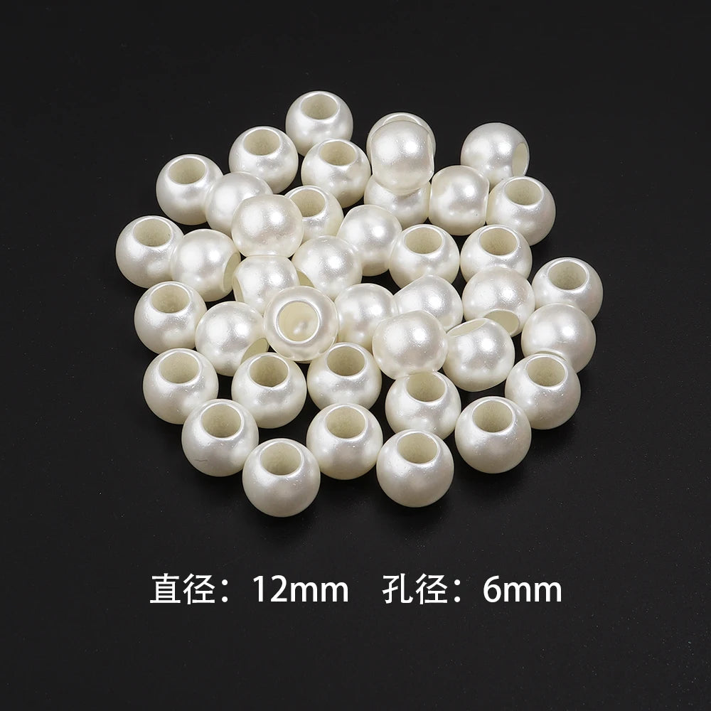 Vintage ABS Imitation Pearl Big Hole Spacer Beads – DIY Jewelry Pearl Spacer Beads PLUSH 12mm hole 6mmx50pcs
