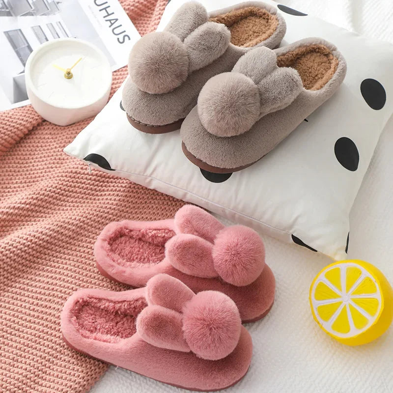 Cozy Bunny Plush House Slippers – Faux Fur Women's Indoor Shoes Plush House Slippers PLUSH