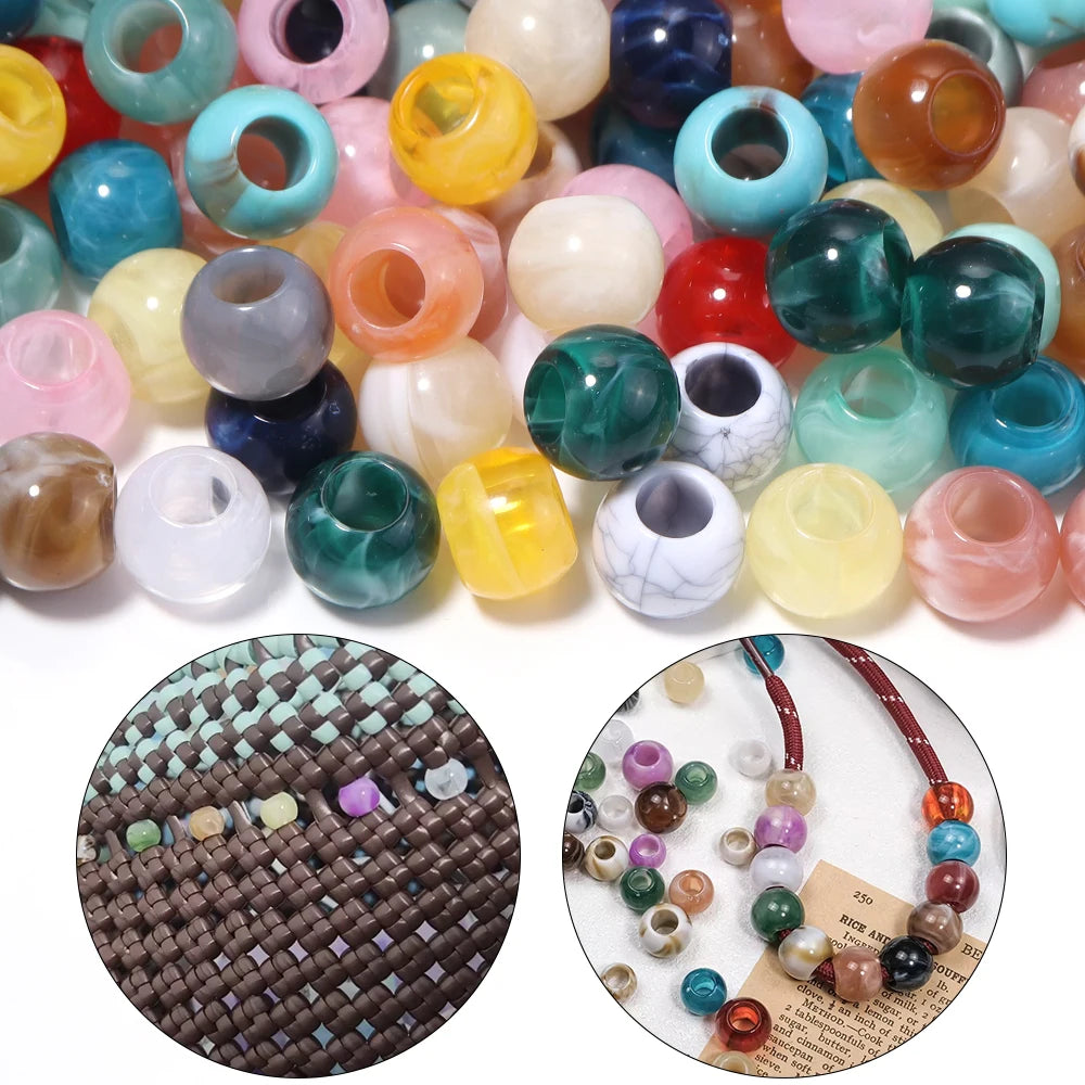 50pcs Acrylic Imitation Jade Dual Color Big Hole Spacer Beads Acrylic Spacer Beads PLUSH