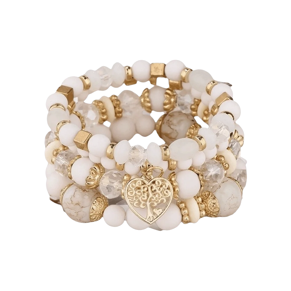 Bohemian Crystal Beads Charm Bracelet Set – Multi-Layer Women Charm Bracelet Set PLUSH White