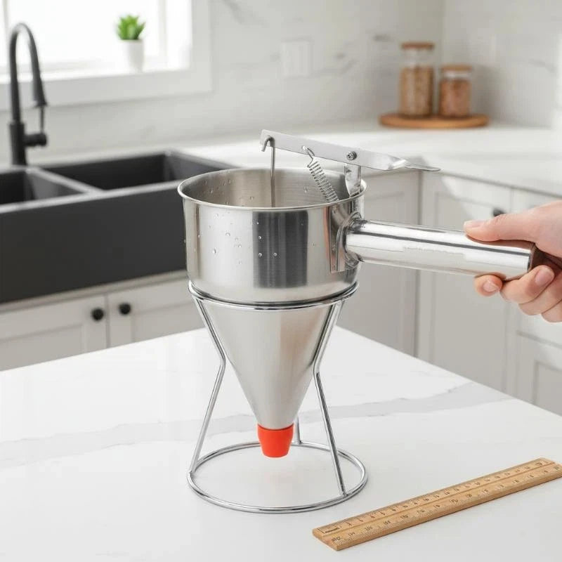 1200ml Stainless Steel Batter Dispenser with Rack & Nozzles Batter Funnel Dispenser PLUSH