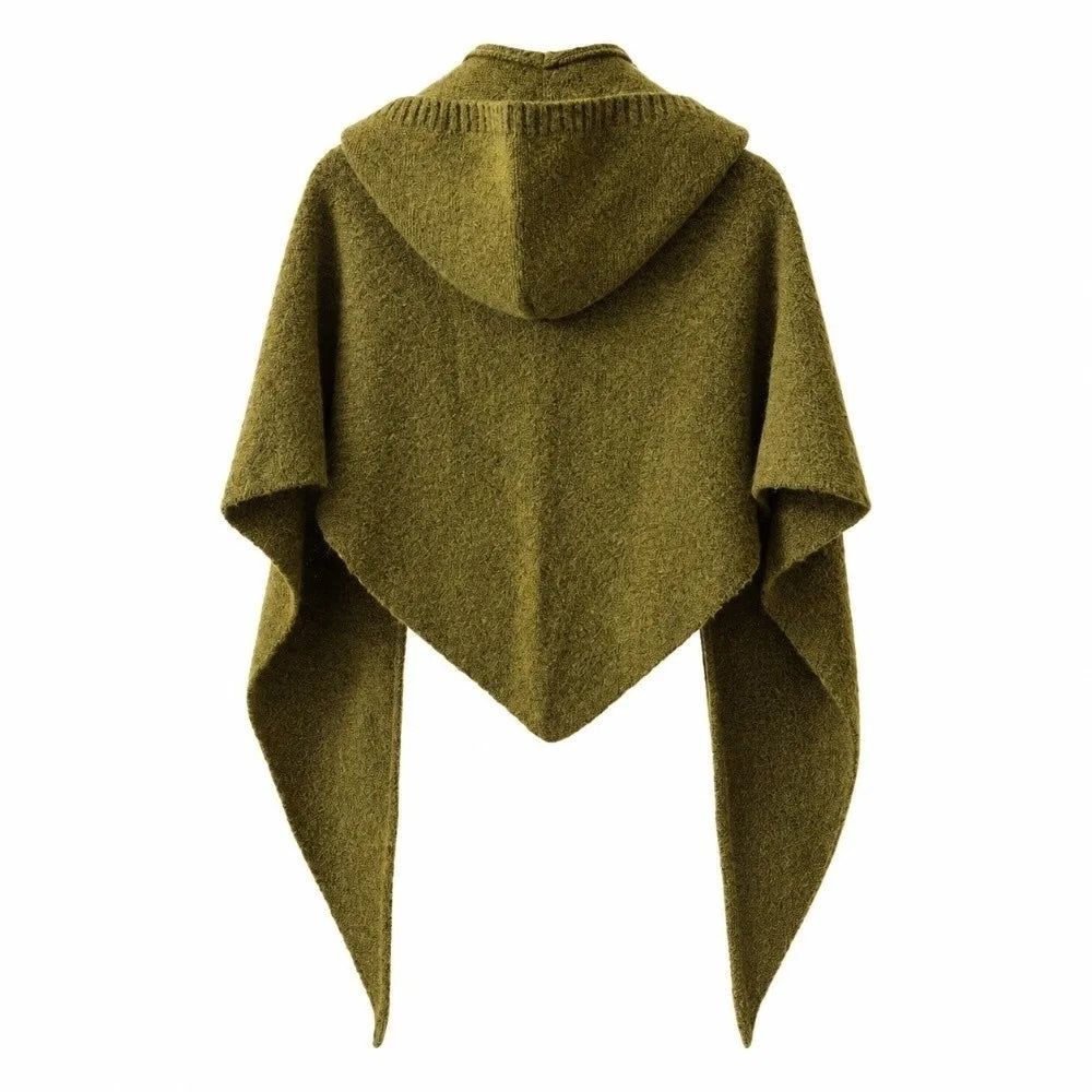 Women's Hooded Triangle Scarf Shawl – Knit Polyester Wrap Hooded Scarf Shawl PLUSH Green
