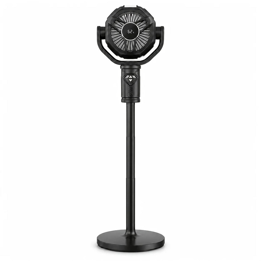 Rechargeable Standing Fan – 10-Speed Oscillating, Remote Control Rechargeable Floor Fan PLUSH Black 3000mAh USB Type-C