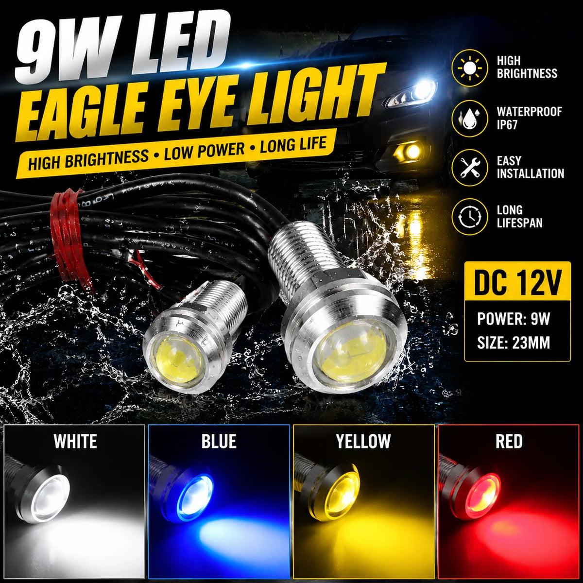 9W Double Layer LED Eagle Eye Light – Car & Motorcycle Lamp LED Vehicle Light PLUSH