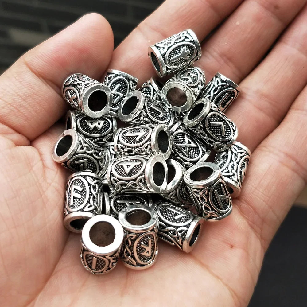 24pcs Viking Rune Metal Tube Beads – Beard Braid Dreadlock DIY Hair & Beard Beads PLUSH