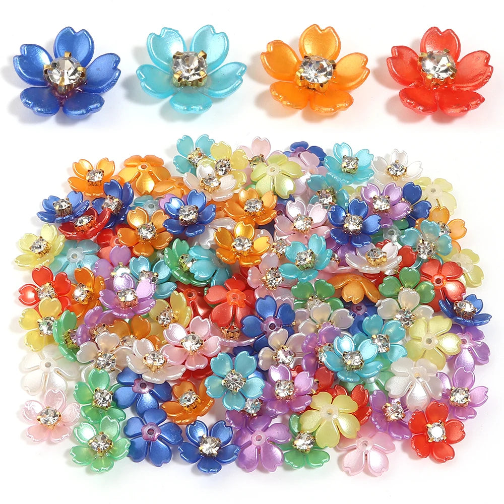 50pcs Pearl Rhinestone Bauhinia Flower Acrylic Flat Back Beads Flat Back Craft Beads PLUSH