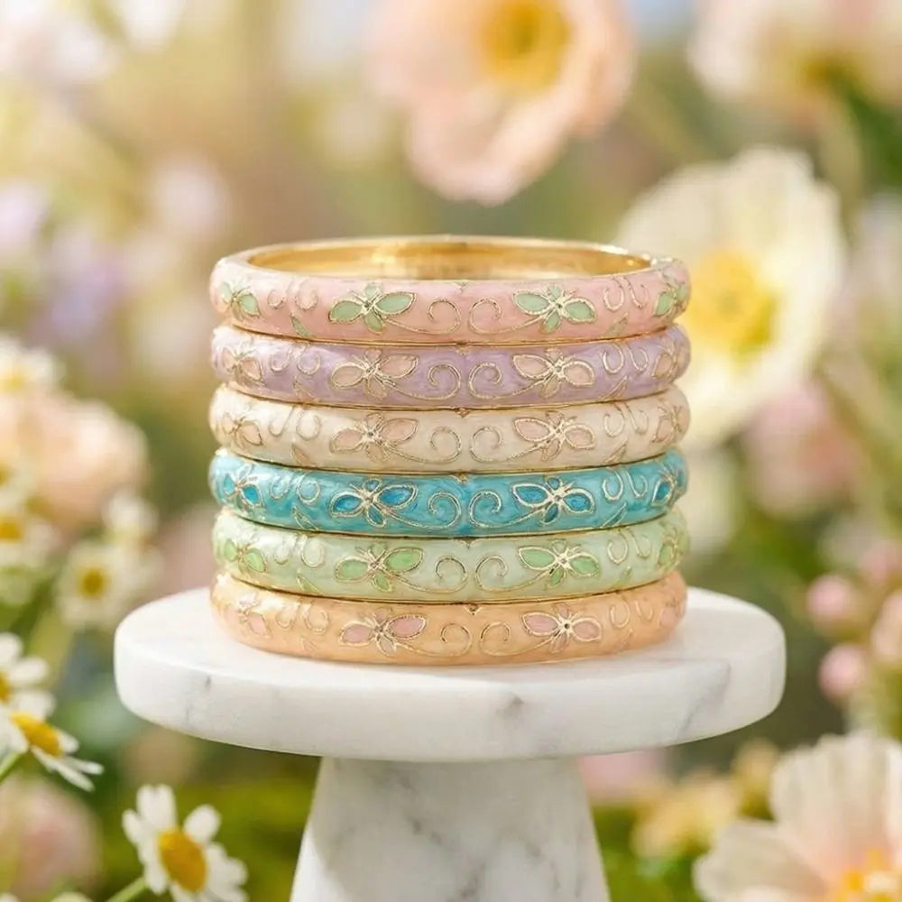 Colorful Cloisonné Enamel Floral Bangle – Vintage Chinese Style Enamel Bangle Bracelet PLUSH