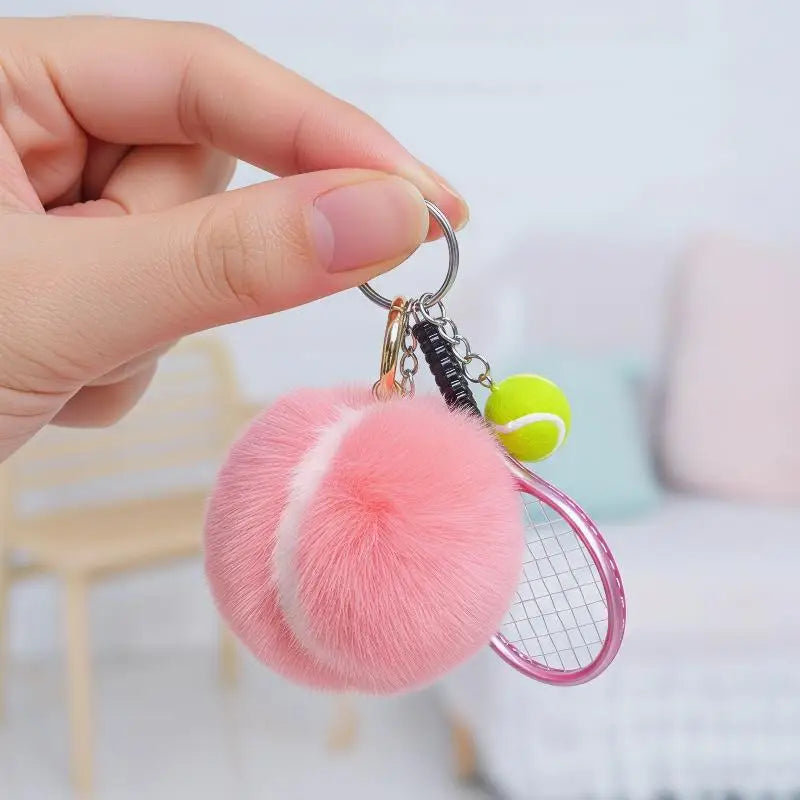 Tennis Ball Plush Keychain – Cute Cartoon Fur Bag Pendant Plush Keychain Charm PLUSH
