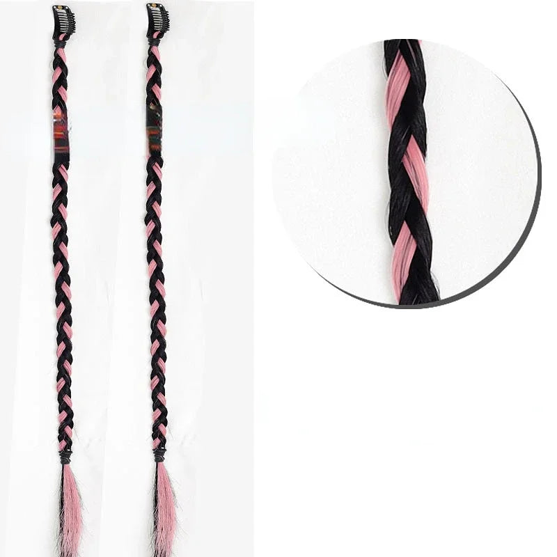 2Pcs Clip-In Braided Hair Extensions – Synthetic Twist Braid Pieces Clip-In Hair Extensions PLUSH tr cherry pink 2Pcs