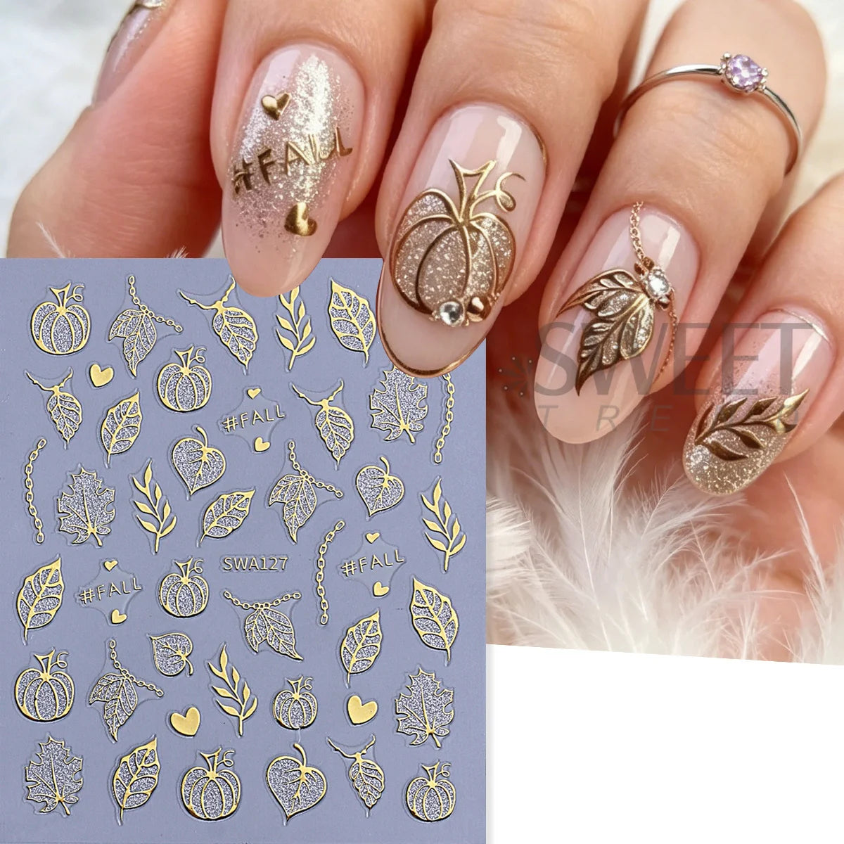 Halloween 3D Bronzing Nail Stickers – Glitter Foil Decals 2pcs Nail Art Stickers PLUSH
