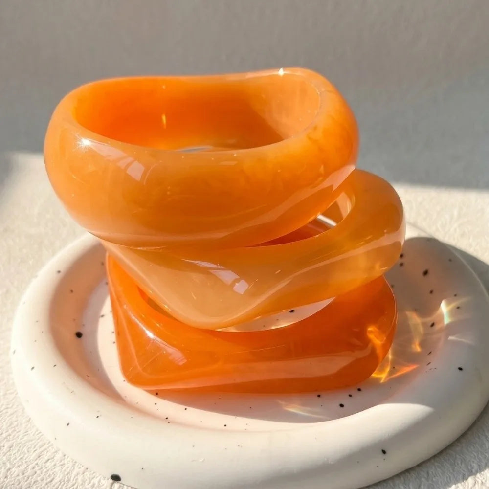 Translucent Resin Bangles – Gradient Marbled Chunky Cuffs Resin Bangle Bracelet PLUSH Orange