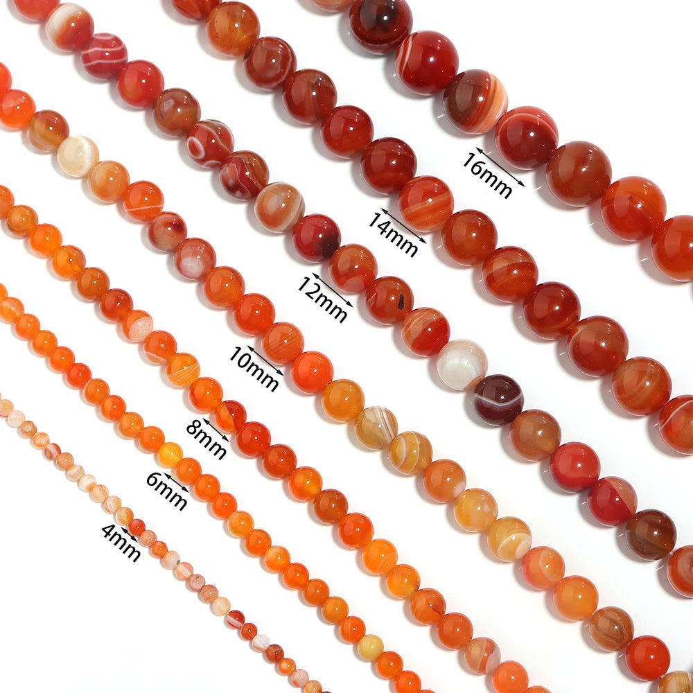Orange Striped Agate Round Spacer Beads – Natural Stone DIY Natural Stone Beads PLUSH
