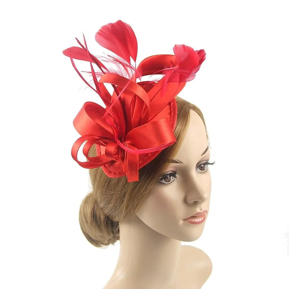 Sweet Bow Feather Fascinator Headband | Tea Party Hair Hoop Fascinator Headband PLUSH