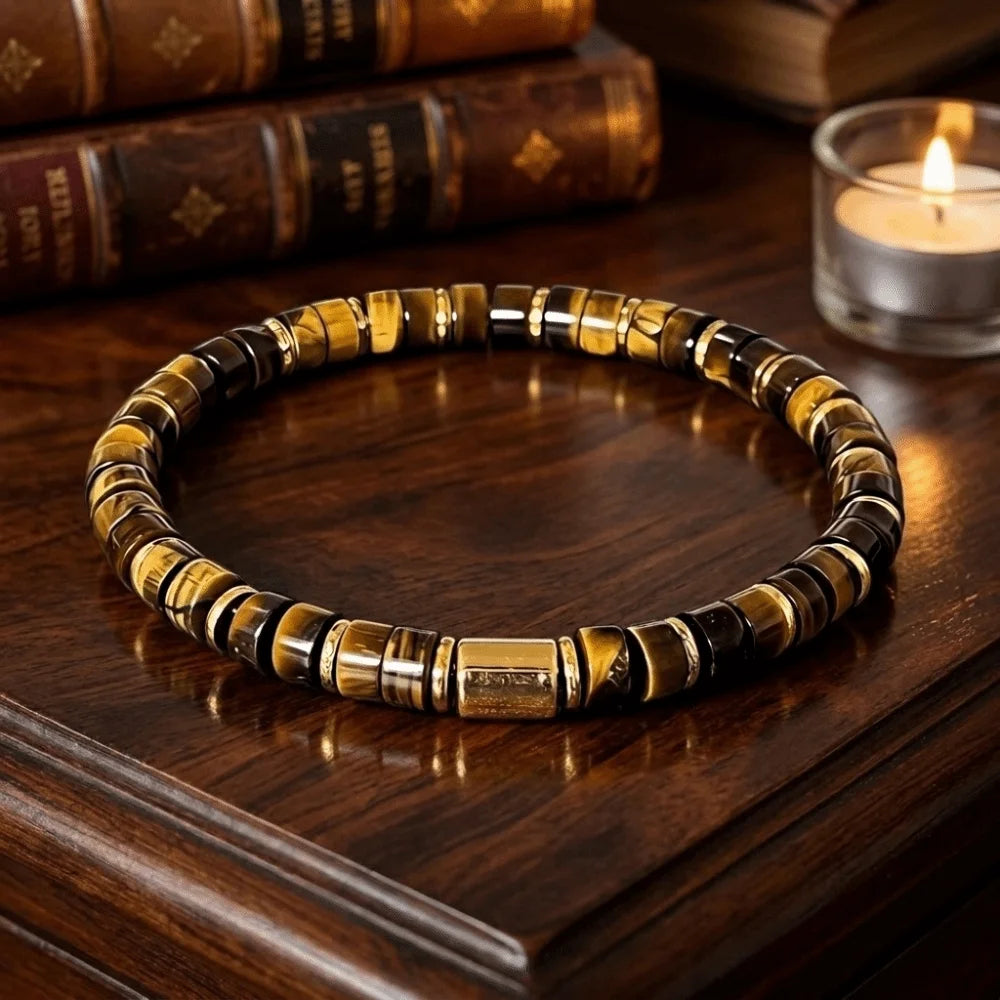 Golden Tube Bead Stone Stretch Bracelet Blue Yellow Unisex Stone Stretch Bracelet PLUSH