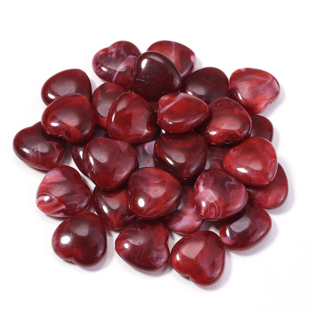 30pcs Heart Dual-Color Marbled Acrylic Spacer Beads | DIY Jewelry Acrylic Spacer Beads PLUSH Red