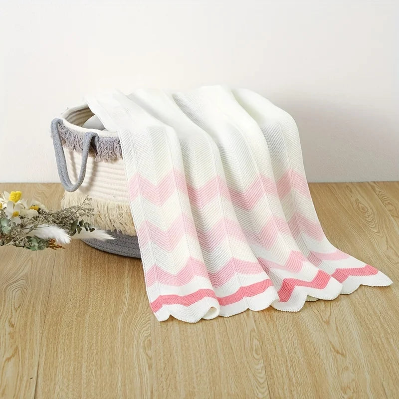 Baby Striped Knit Color Block Blanket | Soft Acrylic All Seasons Baby Knit Blanket PLUSH