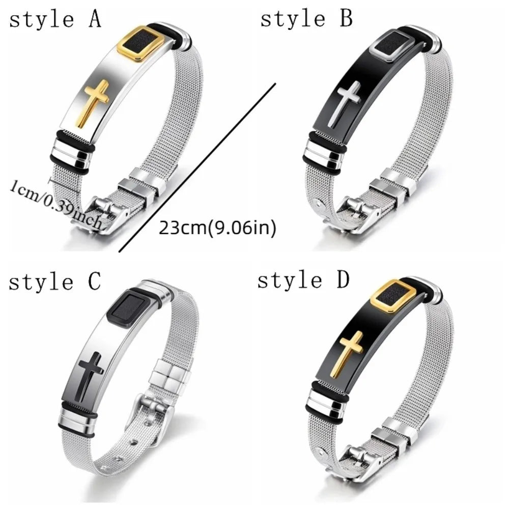 Stainless Steel Cross Bangle – Adjustable Religious Bracelet Religious Bangle Bracelet PLUSH