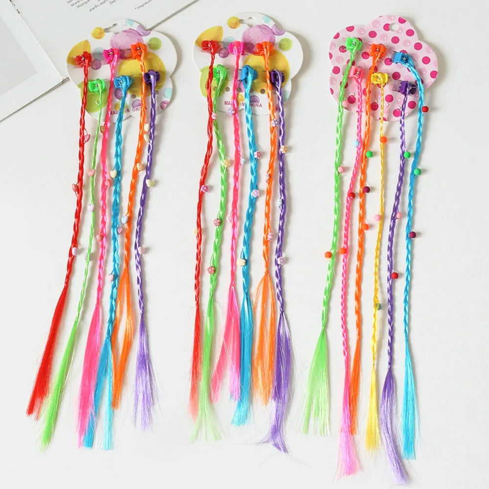 6-Pack Rainbow Braid Hair Extensions with Clips for Kids Kids Hair Extensions PLUSH