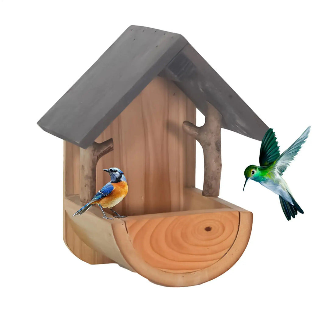 Wooden Hanging Bird Feeder Birdhouse – Outdoor Garden Nesting Box Wooden Birdhouse Feeder PLUSH
