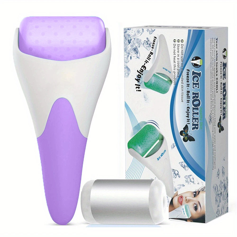 Stainless Steel Ice Roller Facial Massager | Skin Lifting Tool Facial Ice Roller PLUSH PURPLE SET