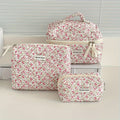 Floral Quilted Makeup Bag – Large Travel Cosmetic Organizer Cosmetic Organizer Bag PLUSH Pink 9x8x15.5cm