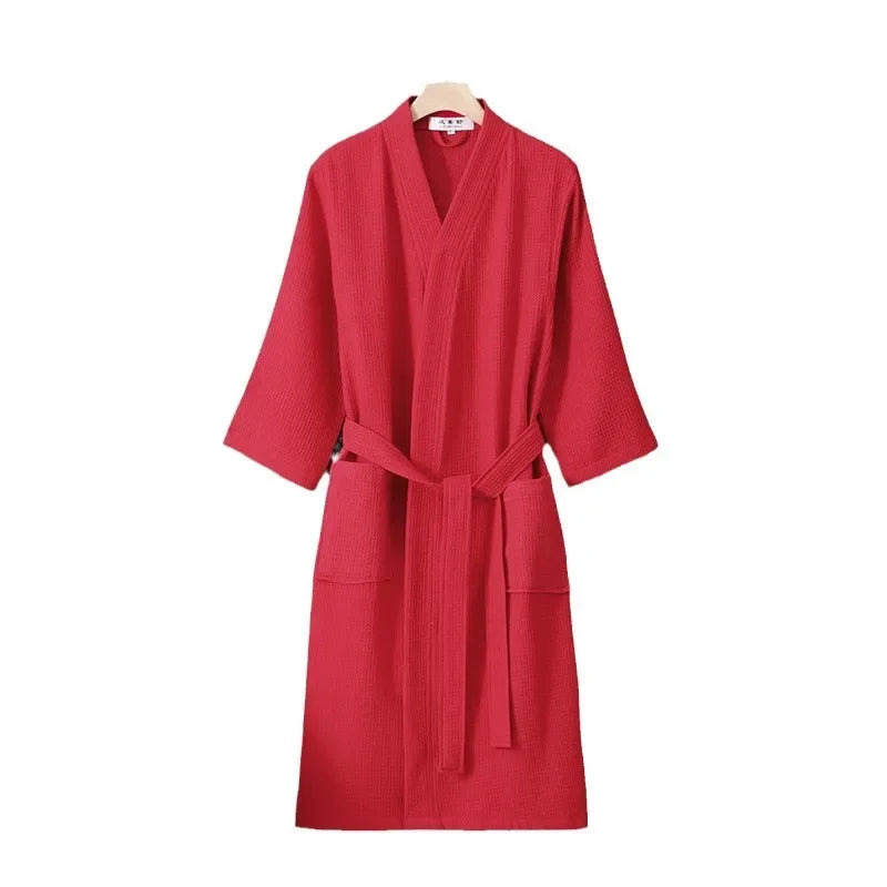 100% Cotton Waffle Kimono Bathrobe – Unisex V-Neck Robe Cotton Kimono Bathrobe PLUSH