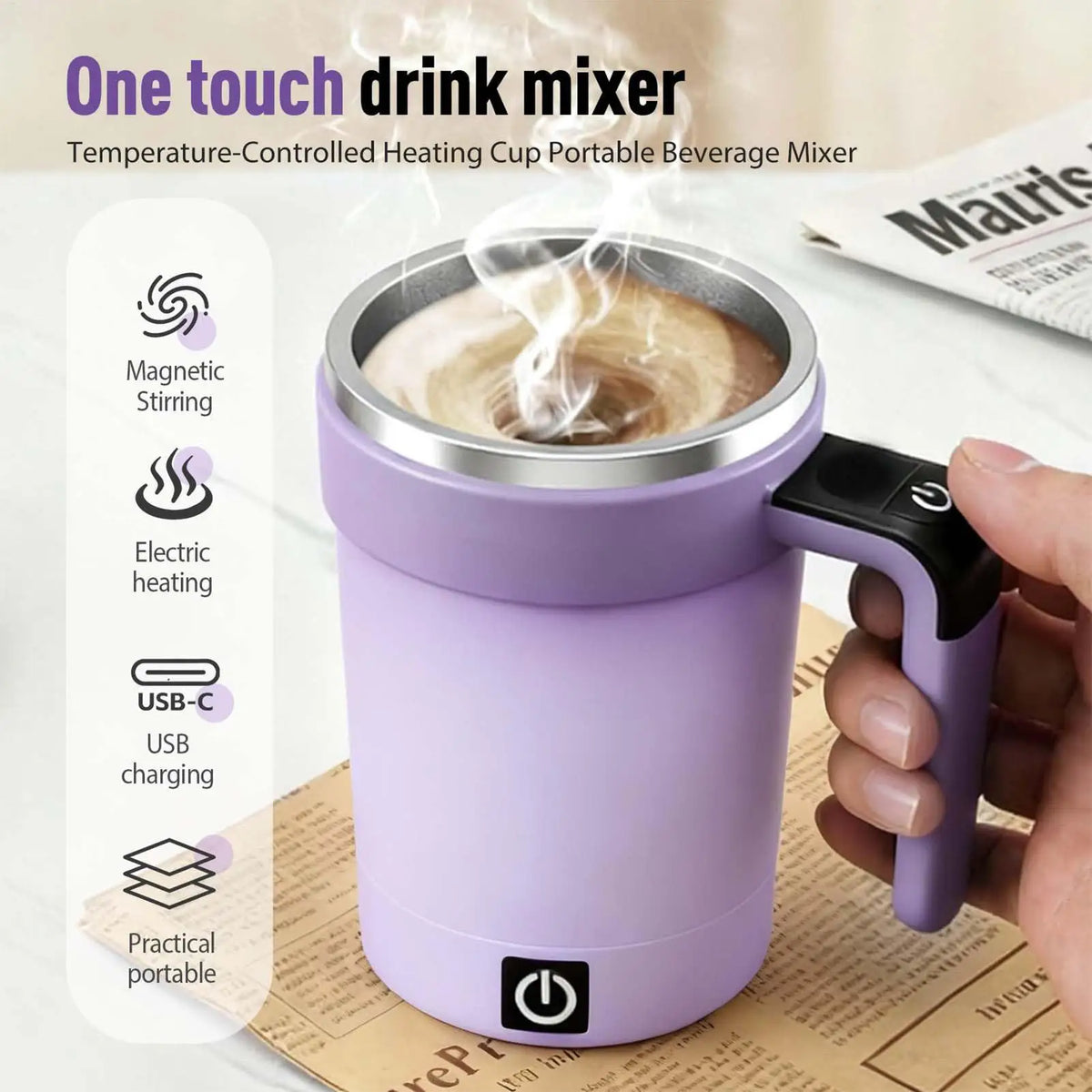 USB Self Stirring Coffee Mug 380ML | LCD Temp Display Self Stirring Mug PLUSH