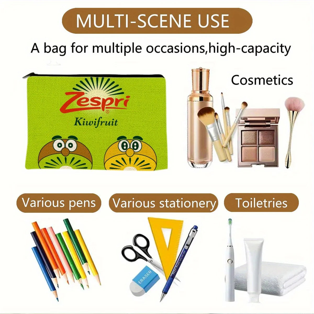 Kiwi Makeup Bag – Cute Zipper Pouch for Women & Jewelry Cosmetic Zipper Pouch PLUSH