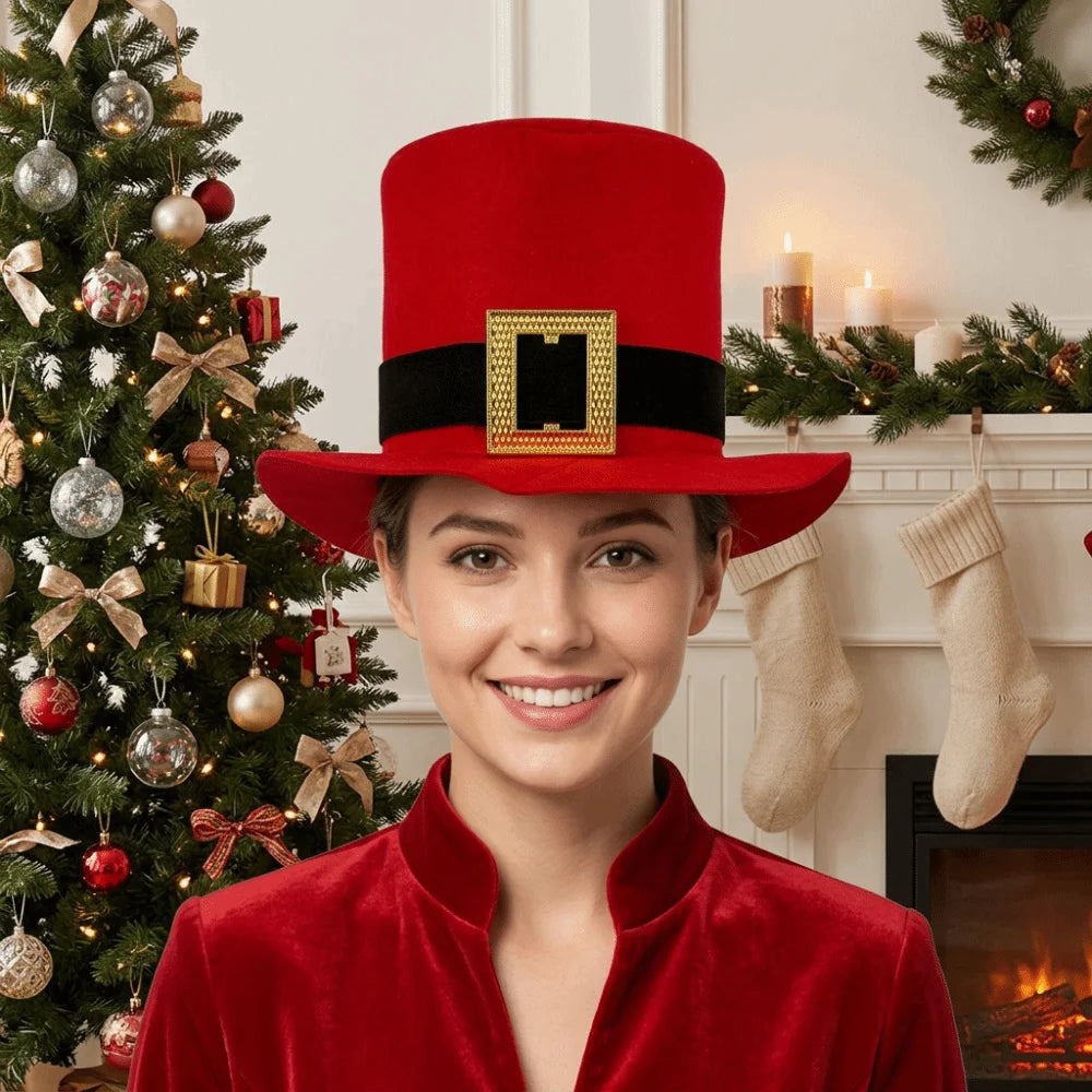 Red Christmas Top Hat – Foldable Santa Stage Hat Costume Hat PLUSH