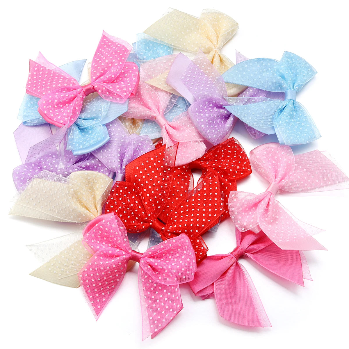 10pcs Polka Dot Satin Organza Bows – DIY Hair & Gift Decor Hair Bow Embellishments PLUSH mixed