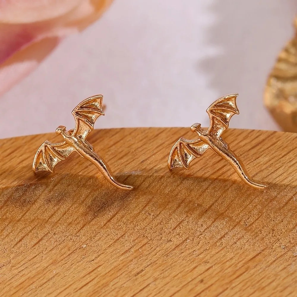 Vintage Dragon Stud Earrings – Unique Flying Dragon Metal Studs Dragon Stud Earrings PLUSH