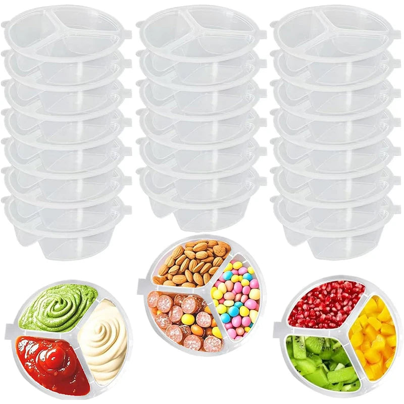 3-Compartment Snack Box with Lid | Clear Portable Food Container Food Storage Container PLUSH