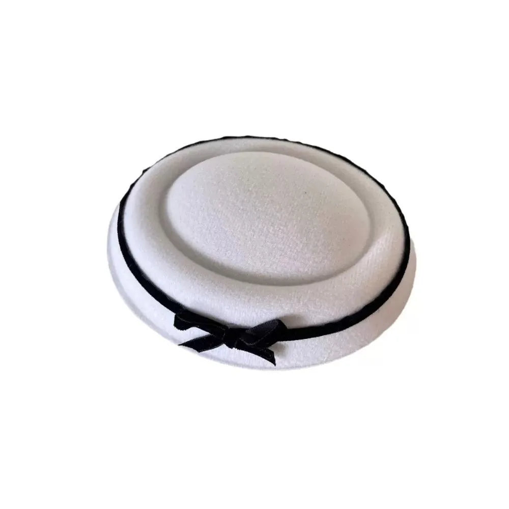Velvet Mini Fedora Hat Hair Clip – Vintage Bow Beret Hairpin Hat Hair Clip PLUSH White