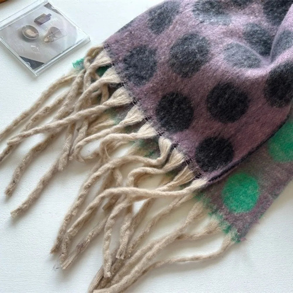 Vintage Polka Dot Faux Cashmere Scarf – Tassel Wrap Shawl Scarf & Wrap Shawl PLUSH