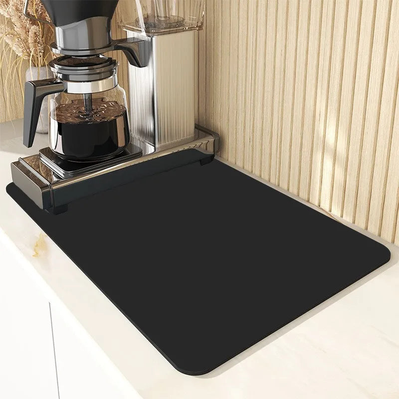 Super Absorbent Diatomite Dish Drying Mat | Non-Slip Kitchen Pad Dish Drying Mat PLUSH Black 30x50cm