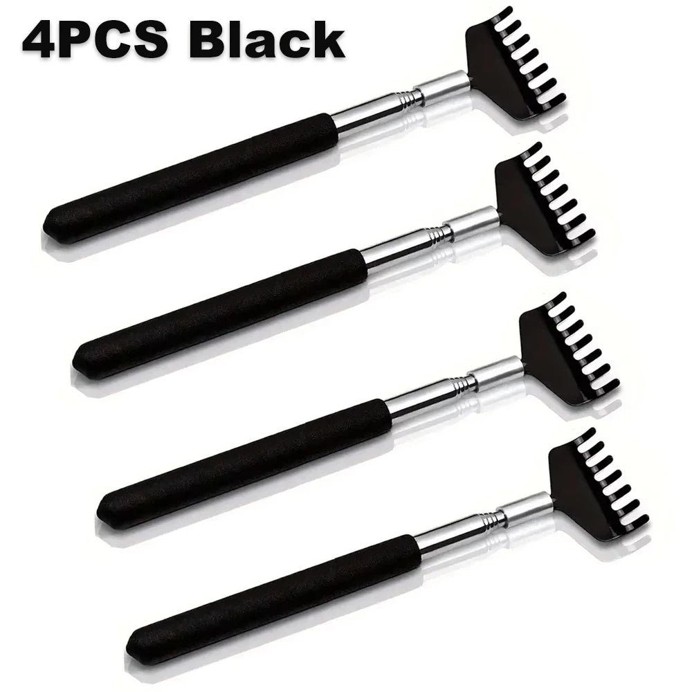 Telescoping Back Scratcher – Stainless Steel Extendable Tool Back Scratcher Tool PLUSH 4PCS BLACK
