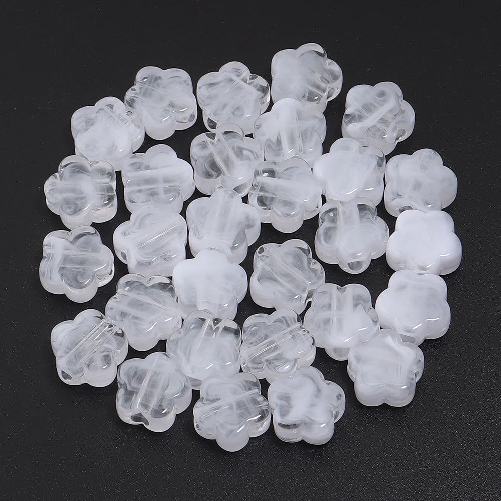 30pcs 15mm Two-Tone Flower Acrylic Spacer Beads – DIY Jewelry Acrylic Spacer Beads PLUSH transparent white 15mm