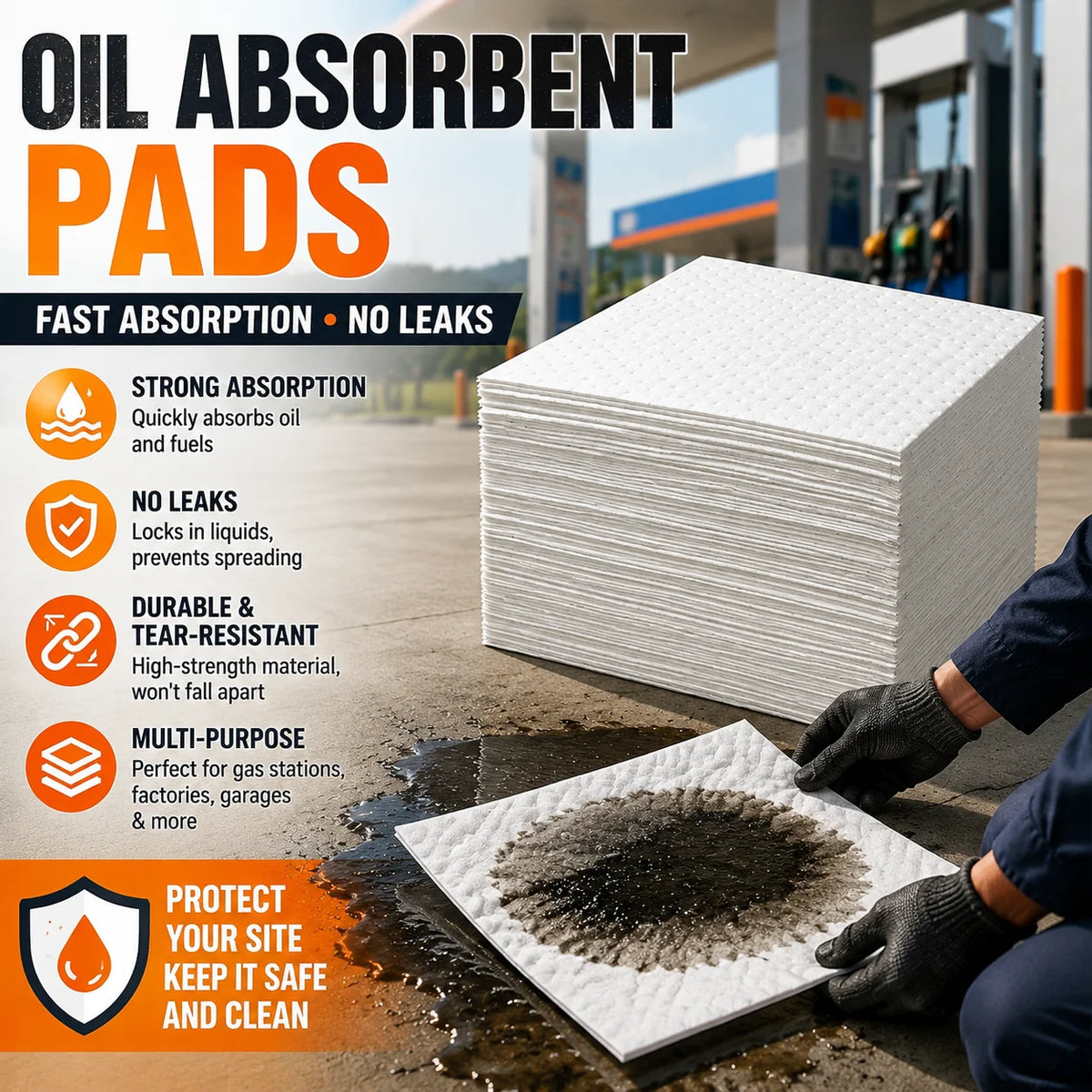 Industrial Oil Absorbent Pad 400x50cm – Heavy Duty Spill Mat Oil Absorbent Spill Pad PLUSH