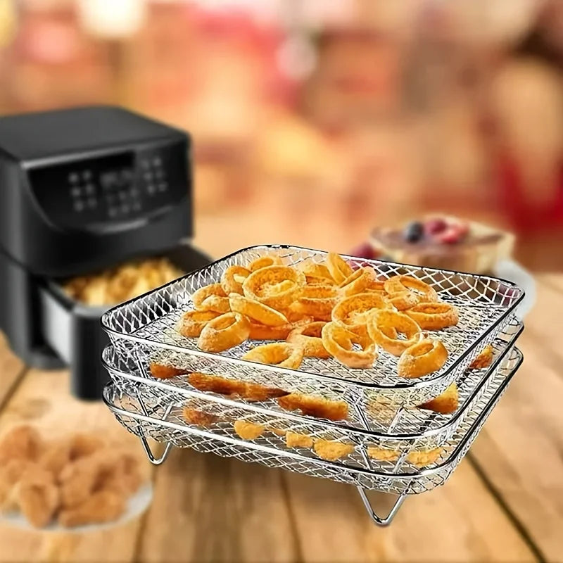 Square Air Fryer Rack Set – 3 Stainless Steel Racks + Clips Air Fryer Rack Set PLUSH