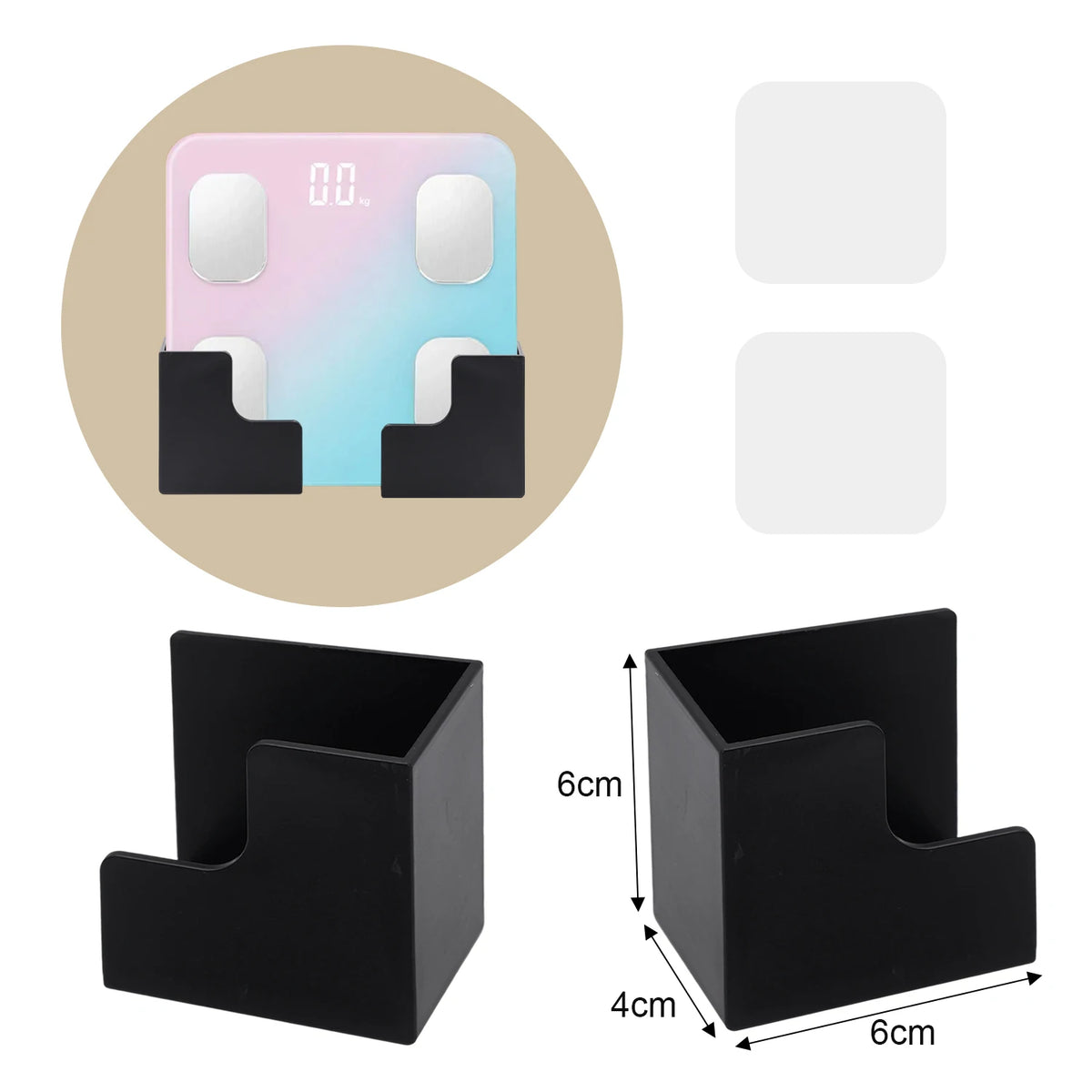 No-Drill Wall Mount Scale Holder – Adhesive Storage Rack Scale Wall Bracket PLUSH Black-1Pair