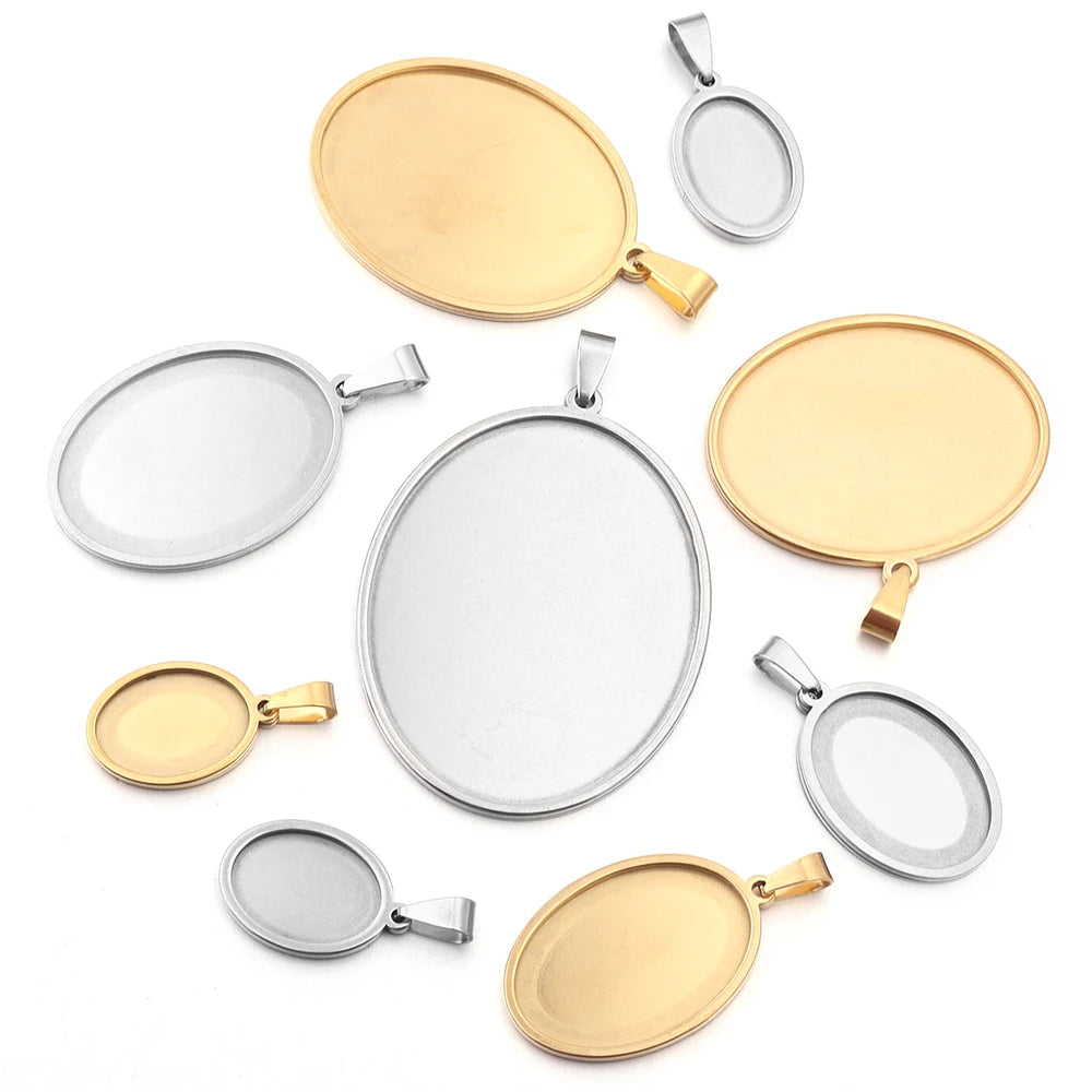 Stainless Steel Oval Bezel Pendant Trays | Cabochon Setting 2-5pcs Pendant Bezel Tray PLUSH