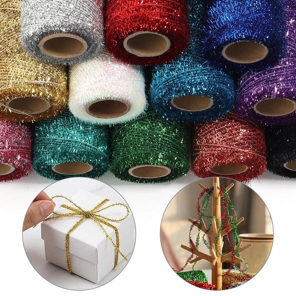 200 Yards Metallic Glitter Tinsel Yarn – DIY Gift & Craft Cord Craft Yarn Thread PLUSH