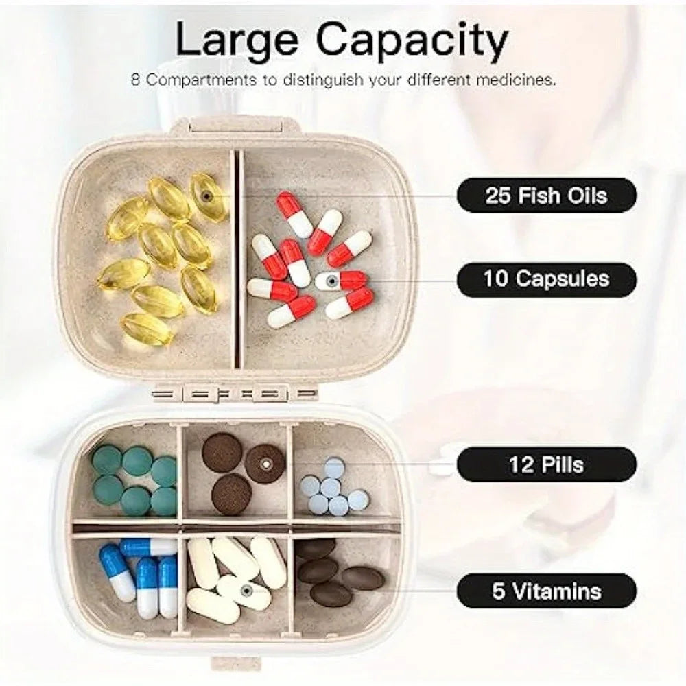 Bling Rhinestone Pill Organizer – 8-Compartment Travel Pill Box Pill Organizer PLUSH