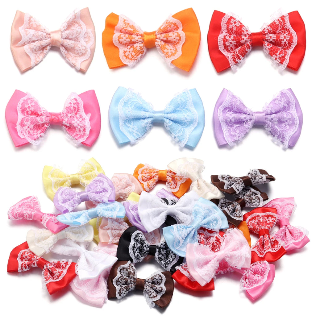 20pcs Double Layer Satin Ribbon Bows – Colourful DIY Craft Ribbon Craft Bows PLUSH