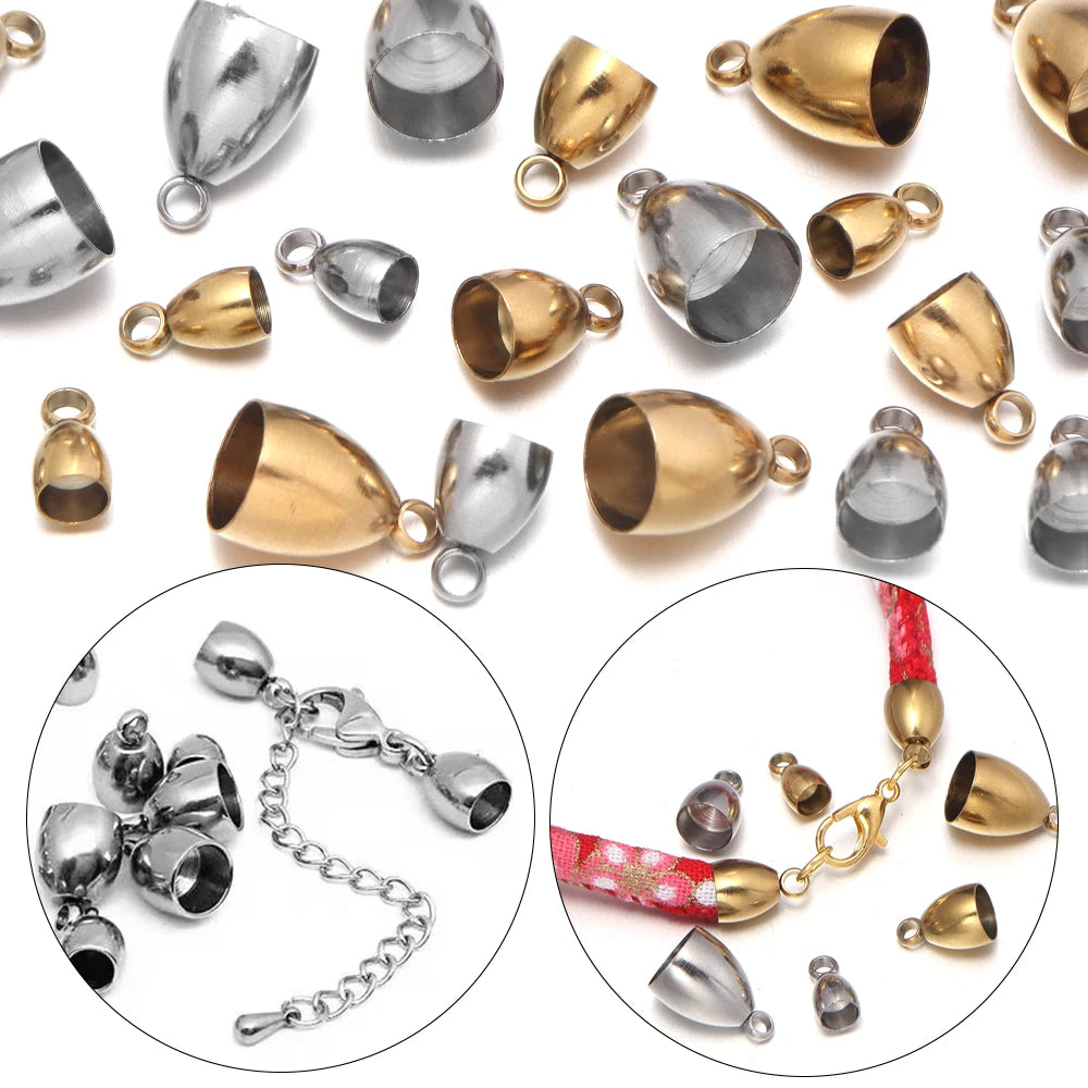 Stainless Steel Cord End Caps with Loop – 6pcs Jewelry Making Jewelry End Caps PLUSH