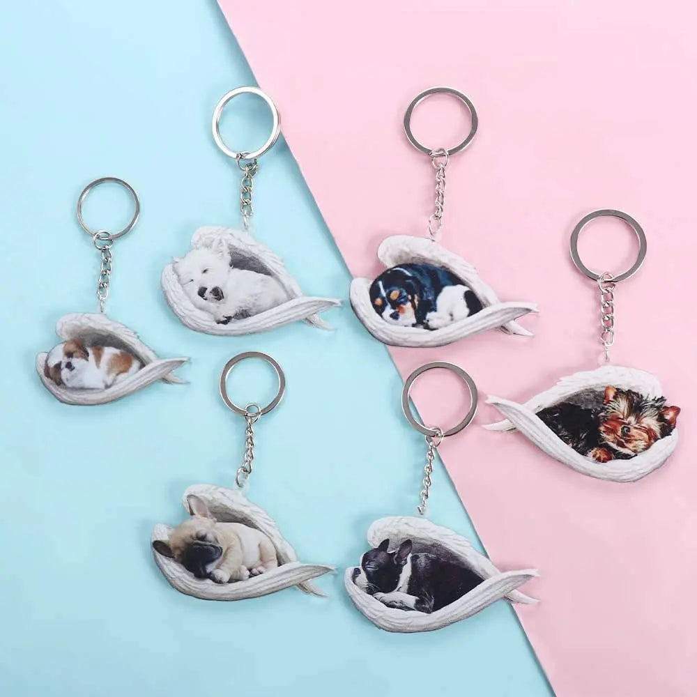 Dog Sleeping Angel Acrylic Keychain – Cute Pet Keyring Gift Pet Keychain PLUSH
