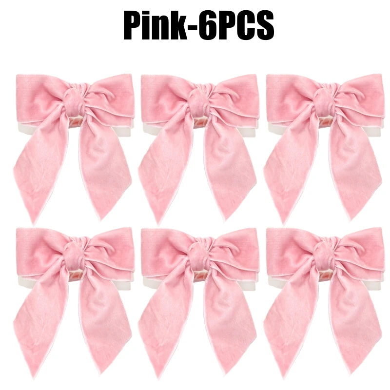 Velvet Bow Tie Napkin Rings – Wedding & Holiday Table Decor Napkin Rings PLUSH Pink-6PCS