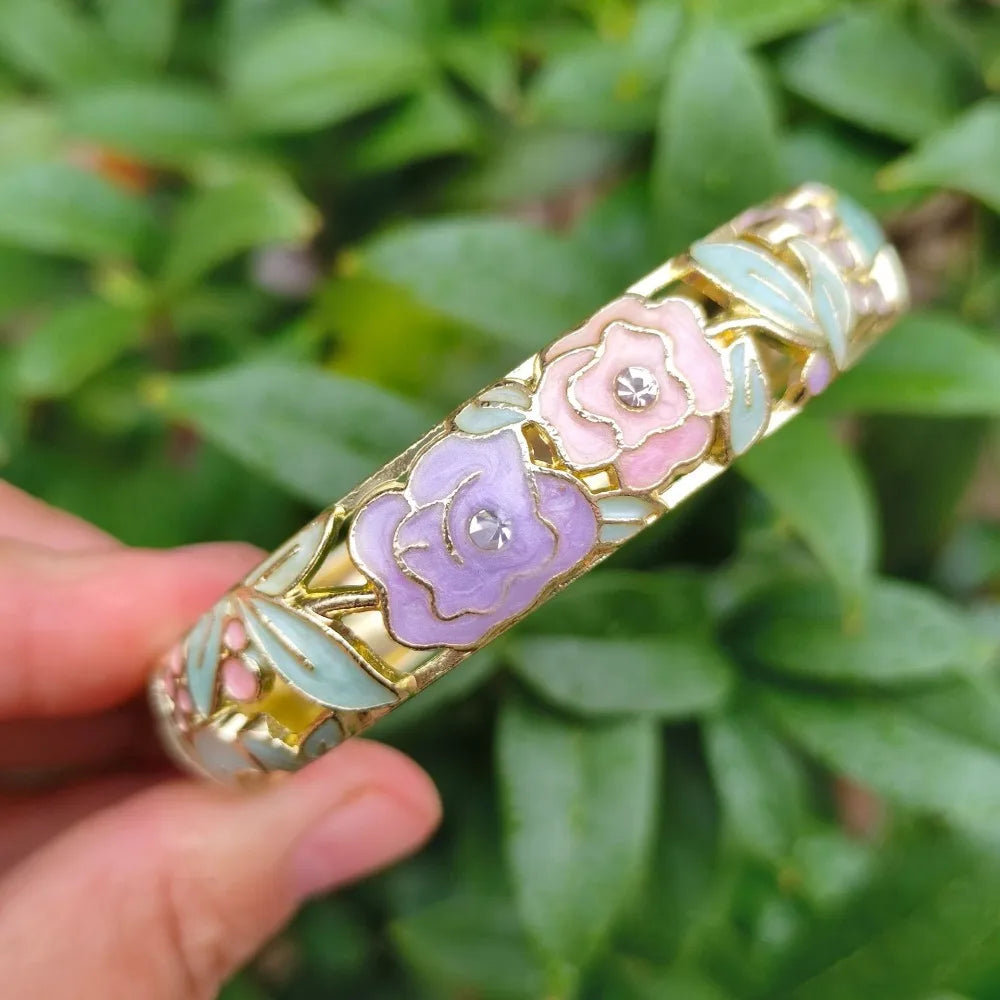 Chinese Cloisonné Enamel Peony Bangle – Filigree Flower Bracelet Enamel Bangle PLUSH 12