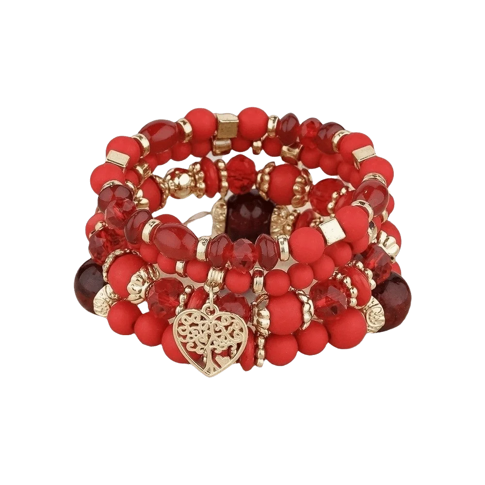 Bohemian Crystal Beads Charm Bracelet Set – Multi-Layer Women Charm Bracelet Set PLUSH Red
